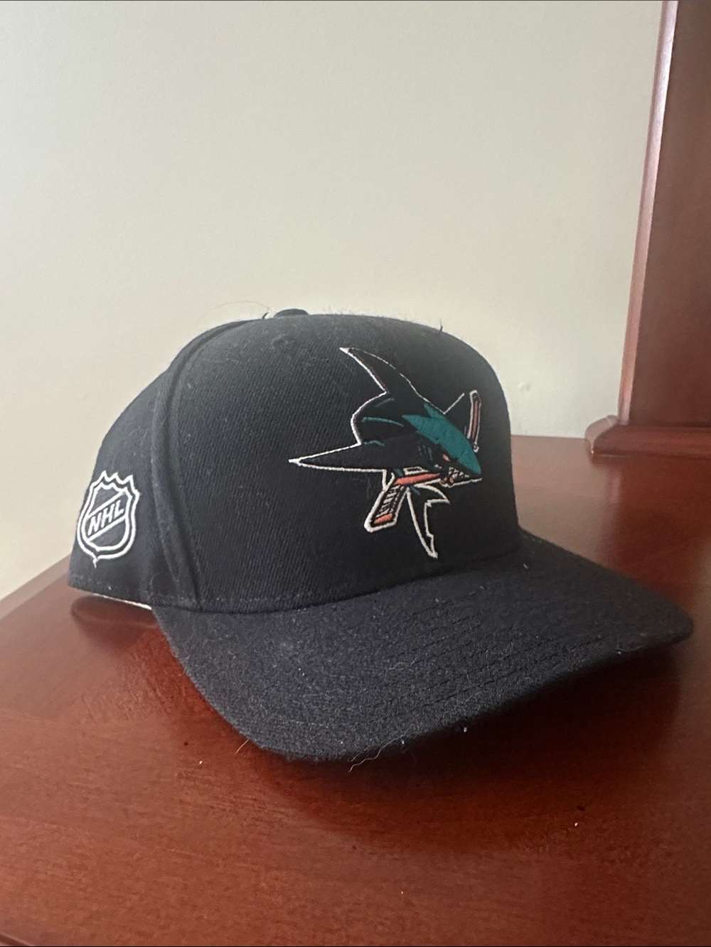 Reebok Black San Jose Sharks NHL Fitted Hat with Teal Logo